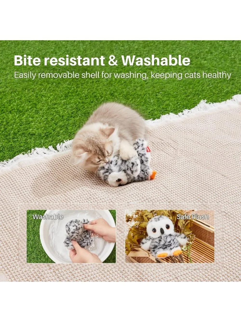 Interactive Rechargeable Cat Toy - Lifelike Flapping Owl with Bird Chirp, Catnip